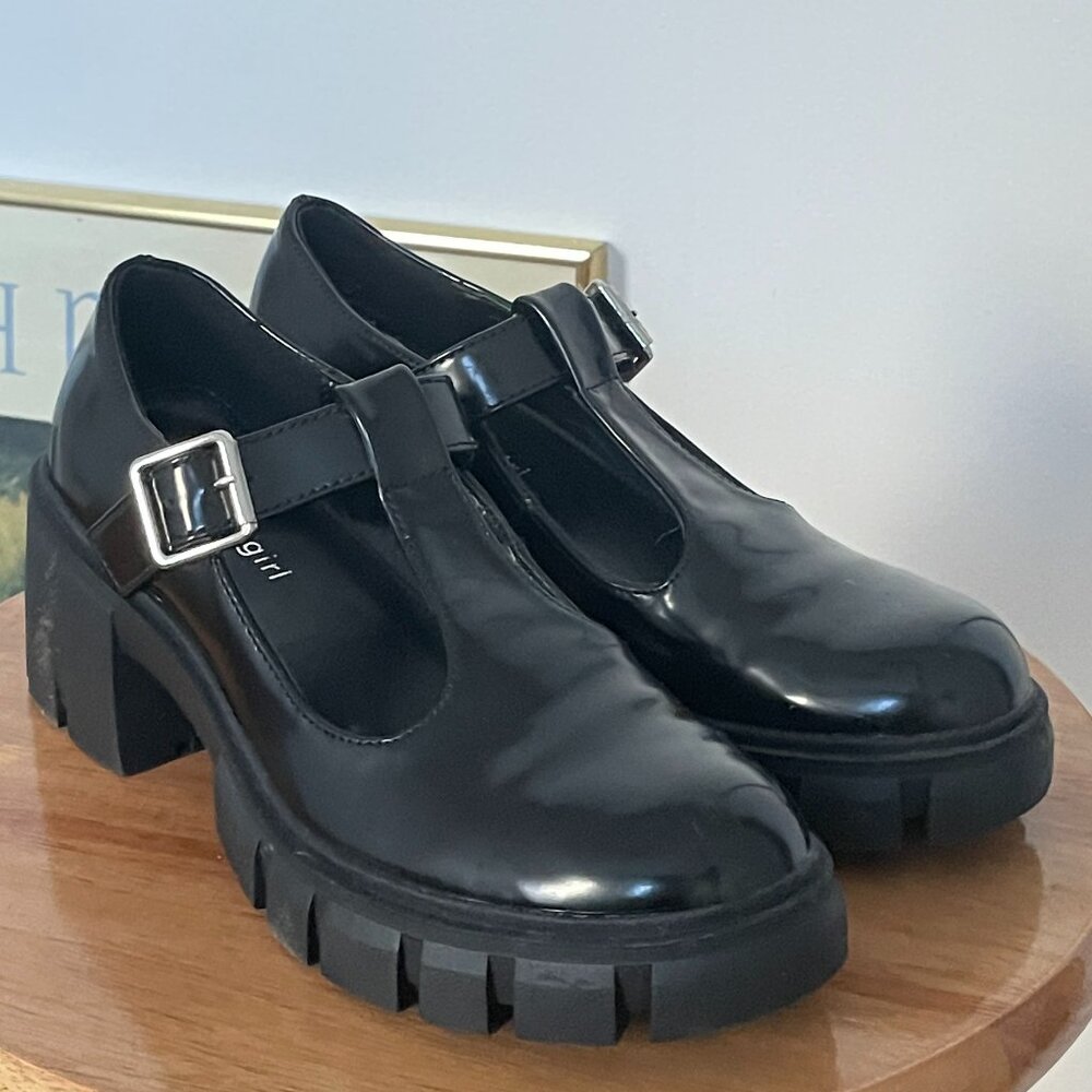 Madden Girl Black Patent Mary Jane Chunky Loafers